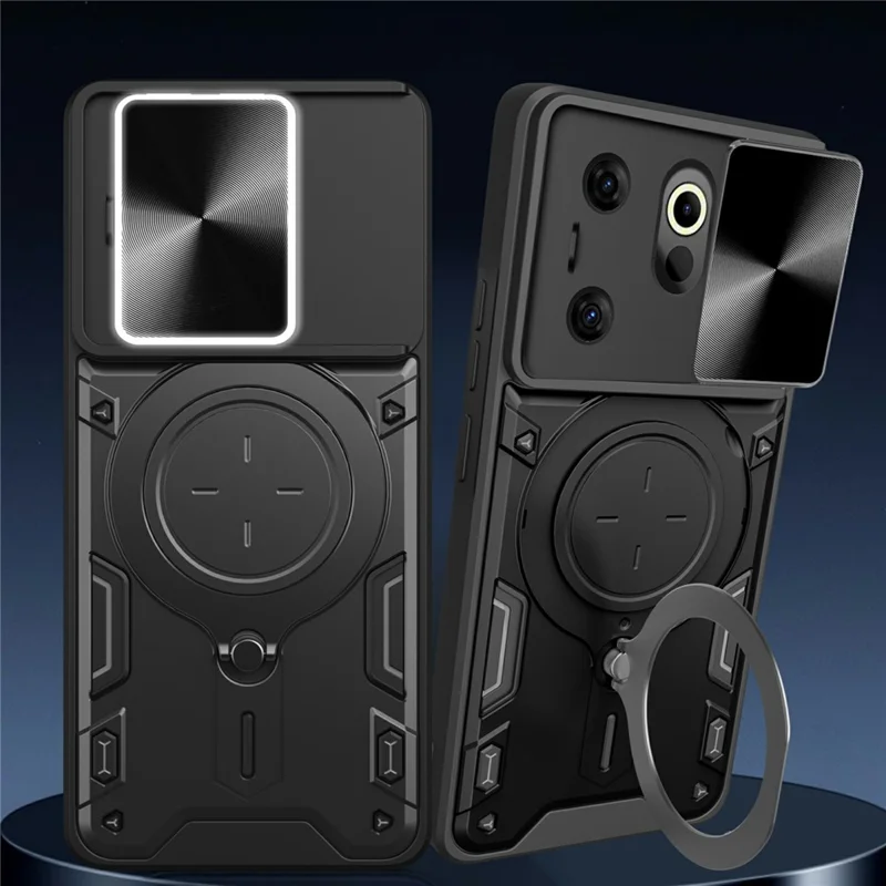 For TECNO Camon 20 Premier 5G Kickstand Case Slide Lens Cover TPU+PC Phone Shell - Black