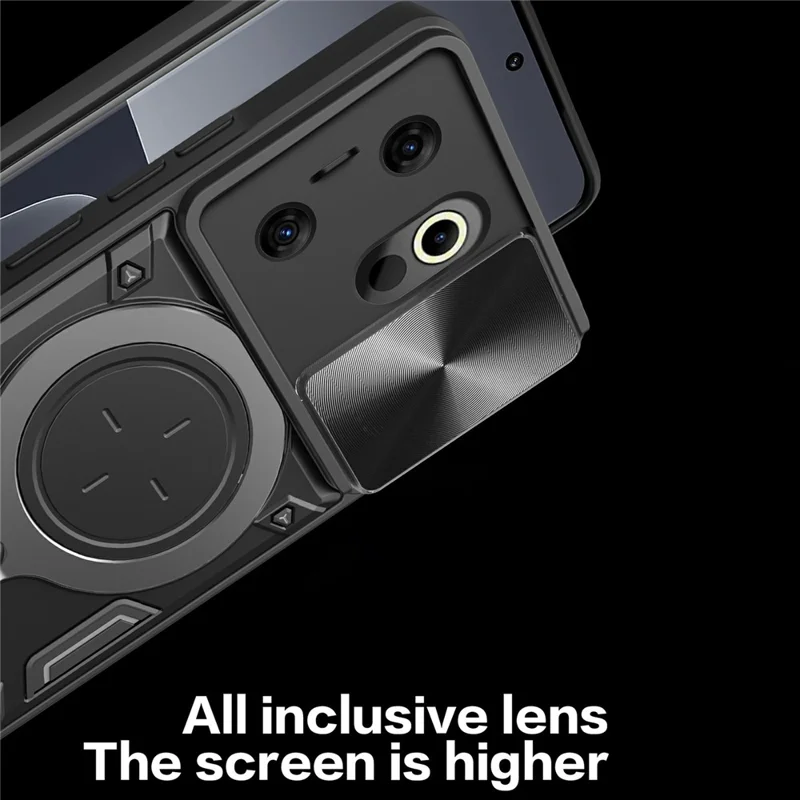 For TECNO Camon 20 Premier 5G Kickstand Case Slide Lens Cover TPU+PC Phone Shell - Black