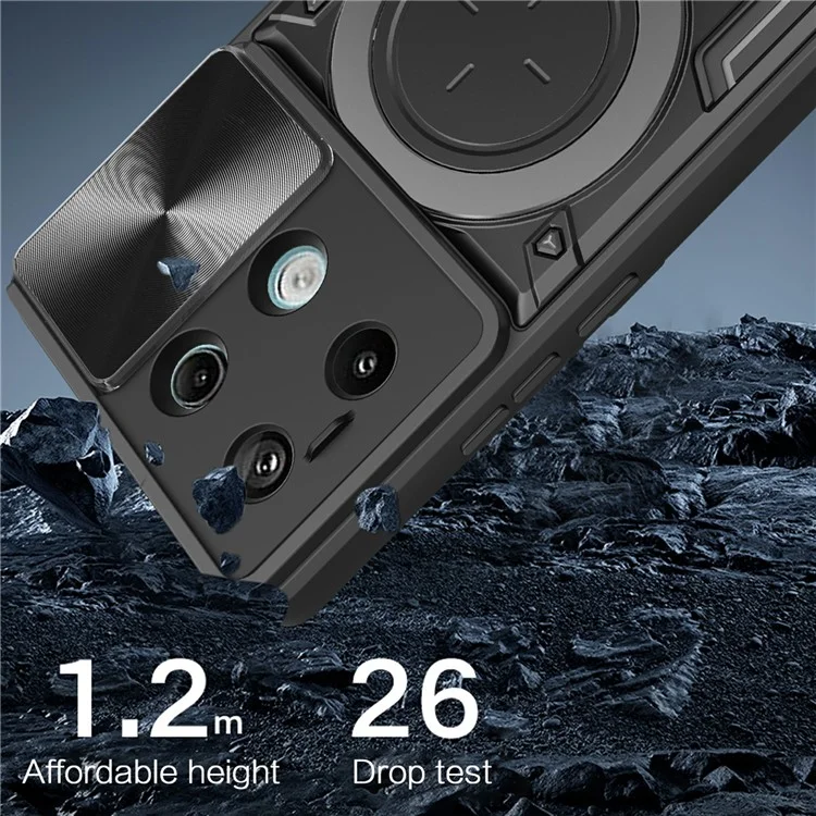 Para Xiaomi Redmi Note 13 Pro 5G / Poco X6 5G Caja Soporte TPU+PC Cubierta de Teléfono con Tapa de Lente Deslizante - Negro