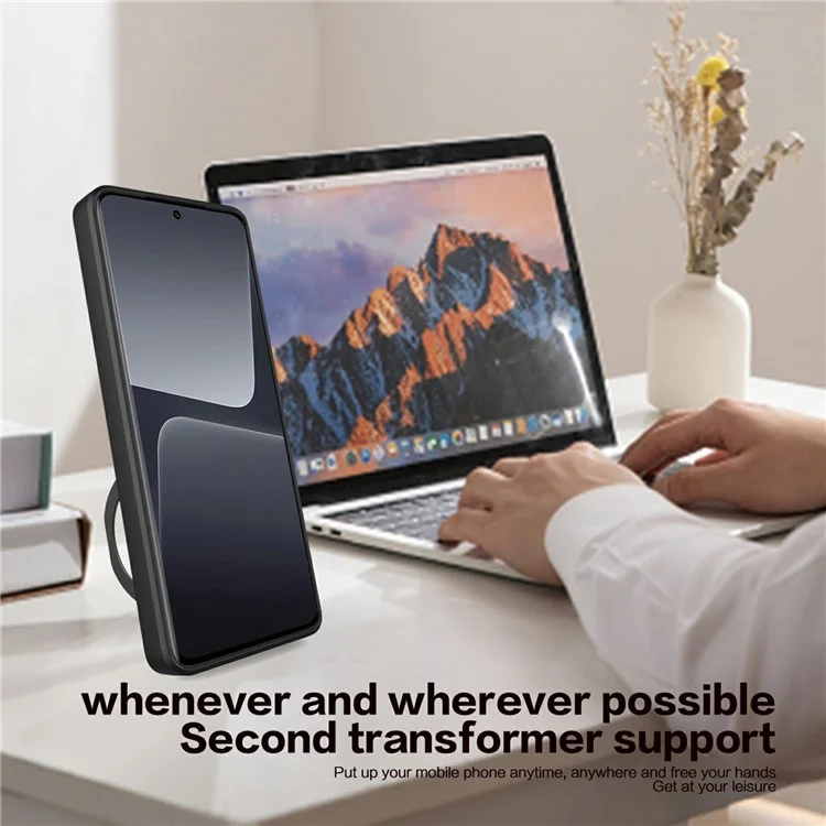 Para Xiaomi Redmi Note 13 Pro 5G / Poco X6 5G Caja Soporte TPU+PC Cubierta de Teléfono con Tapa de Lente Deslizante - Negro