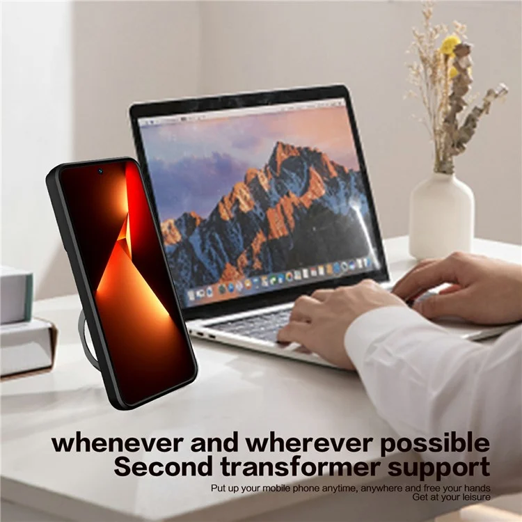 Для Oppo A79 5G / A2 5G Чехол с выдвижным прикрытием камеры TPU+PC ударопрочный чехол для телефона с подставкой - Черный