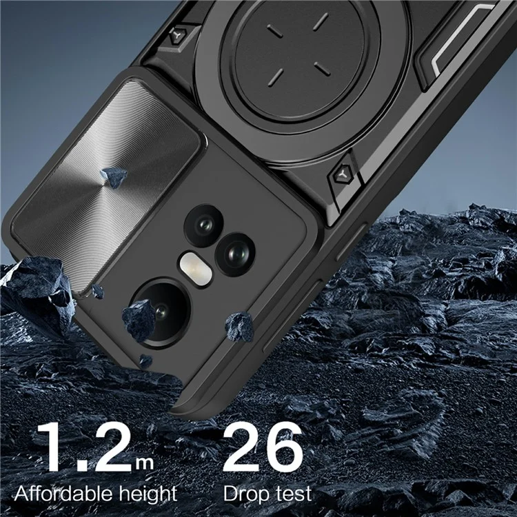 For Oppo Reno10 5G (Global) / Reno10 Pro 5G (Global) Case TPU+PC Phone Cases with Kickstand, Slide Lens Window - Black