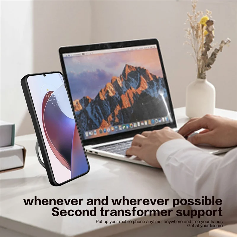 For Oppo Reno10 5G (Global) / Reno10 Pro 5G (Global) Case TPU+PC Phone Cases with Kickstand, Slide Lens Window - Black