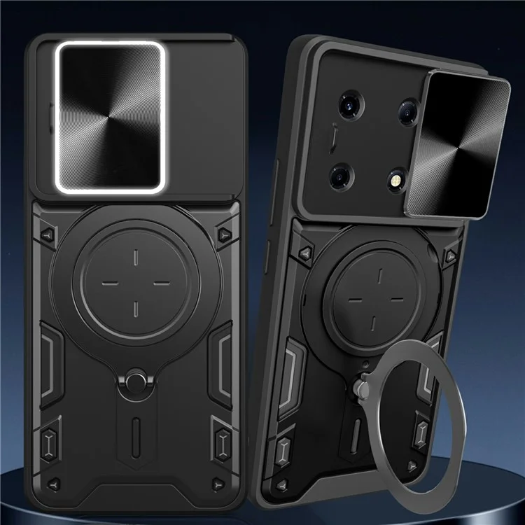 For Infinix Note 30 VIP 5G Case Lens Protection TPU+PC Kickstand Phone Cover - Black