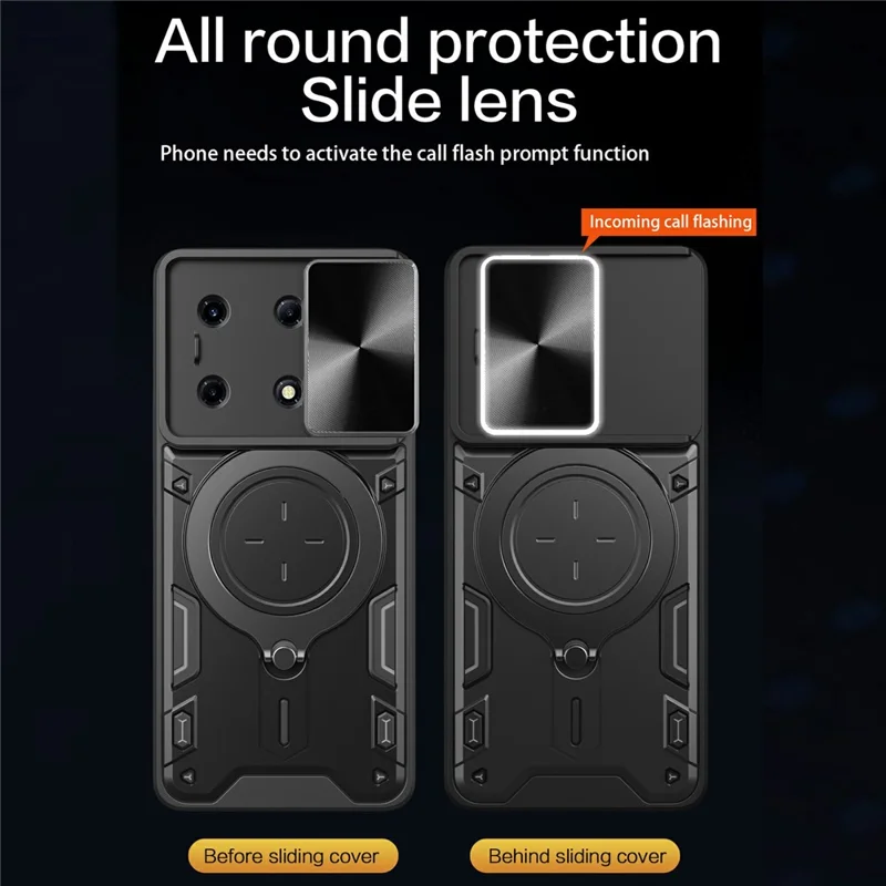 For Infinix Note 30 VIP 5G Case Lens Protection TPU+PC Kickstand Phone Cover - Black