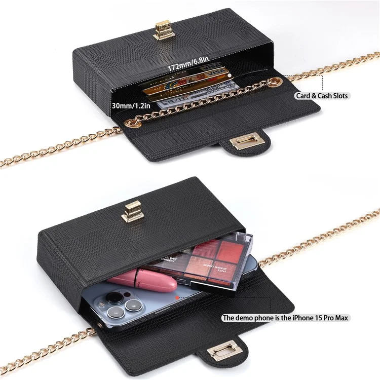 VILI GHL2 Series Crossbody Phone Bag Boucle Design Sac en Cuir avec Chaîne Bandoulière - Noir