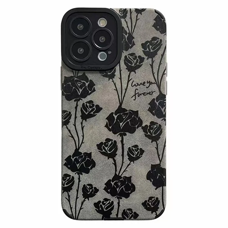 Para iPhone 15 Pro Max Retro TPU Phone Cover Grey Rose Pattern Phone Cases Wholesale Mobile Supplier