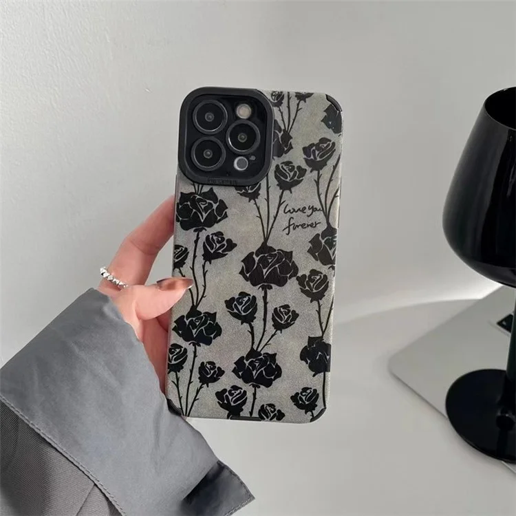 Para iPhone 15 Pro Max Retro TPU Phone Cover Grey Rose Pattern Phone Cases Wholesale Mobile Supplier