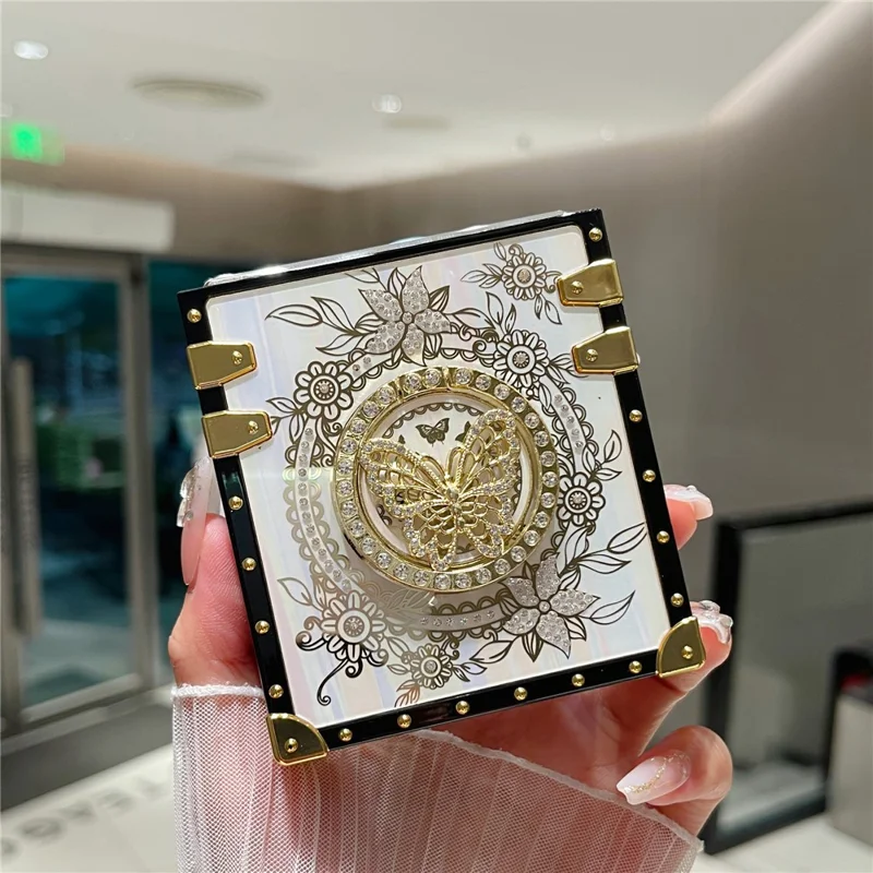 For Samsung Galaxy Z Flip5 5G Case Butterfly Decor Kickstand TPU+PC Electroplating Phone Cover - White