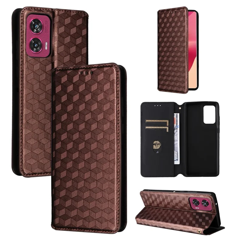 For Motorola Edge 50 Fusion 5G Wallet Case Magnetic Closing Phone Leather Cover - Brown