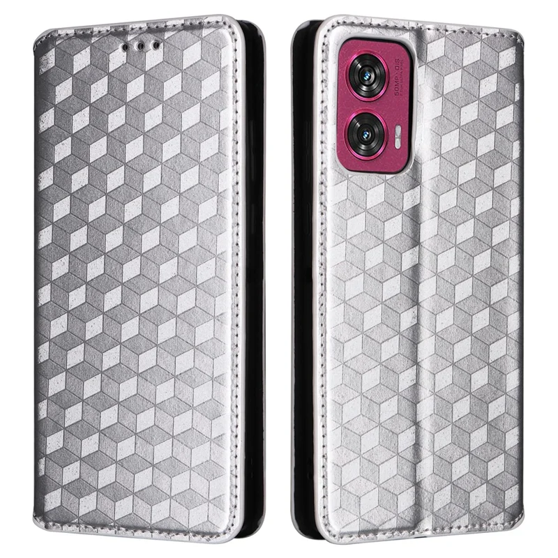 For Motorola Edge 50 Fusion 5G Wallet Case Magnetic Closing Phone Leather Cover - Silver