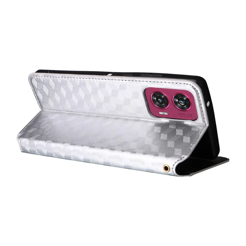 For Motorola Edge 50 Fusion 5G Wallet Case Magnetic Closing Phone Leather Cover - Silver