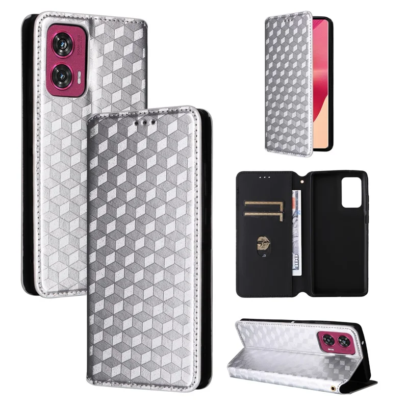 For Motorola Edge 50 Fusion 5G Wallet Case Magnetic Closing Phone Leather Cover - Silver