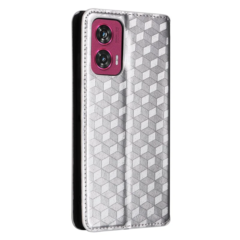 For Motorola Edge 50 Fusion 5G Wallet Case Magnetic Closing Phone Leather Cover - Silver
