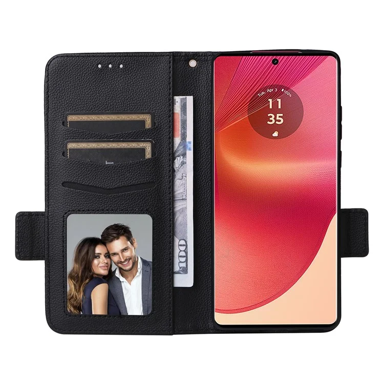Für Motorola Edge 50 Fusion 5G Wallet Case Litchi Texture Stand Leather Phone Cover - Schwarz
