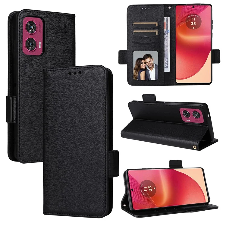 Für Motorola Edge 50 Fusion 5G Wallet Case Litchi Texture Stand Leather Phone Cover - Schwarz