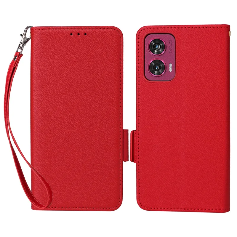 For Motorola Edge 50 Fusion 5G Case with Wrist Strap Litchi Texture PU Leather Wallet Phone Cover - Red
