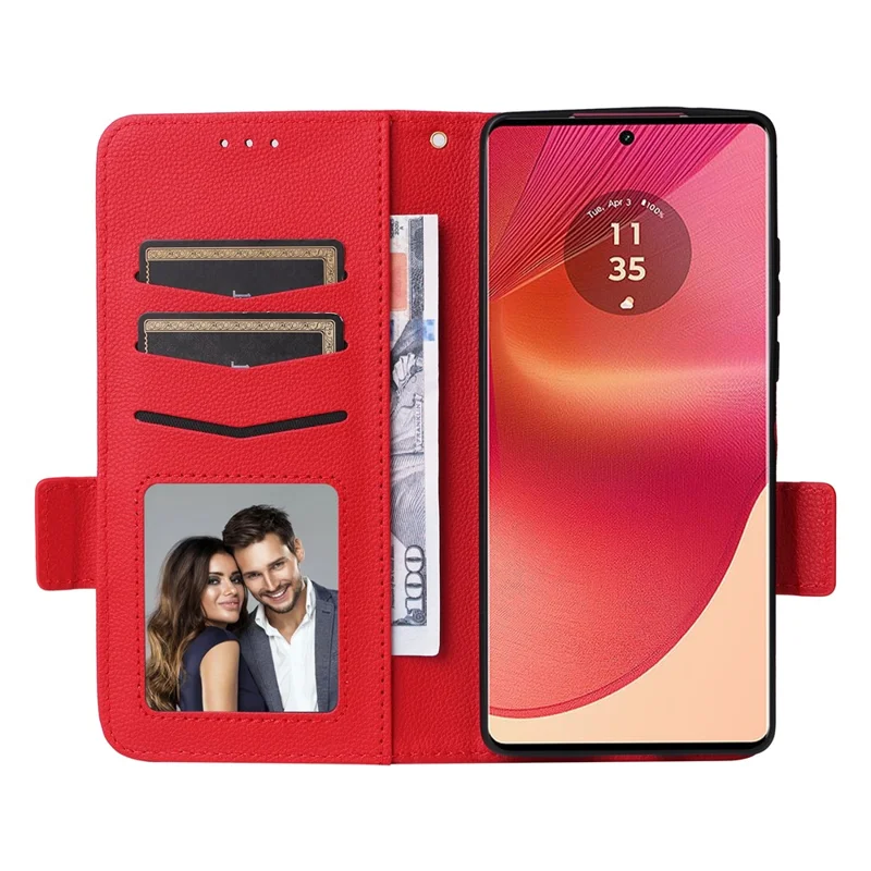 For Motorola Edge 50 Fusion 5G Case with Wrist Strap Litchi Texture PU Leather Wallet Phone Cover - Red