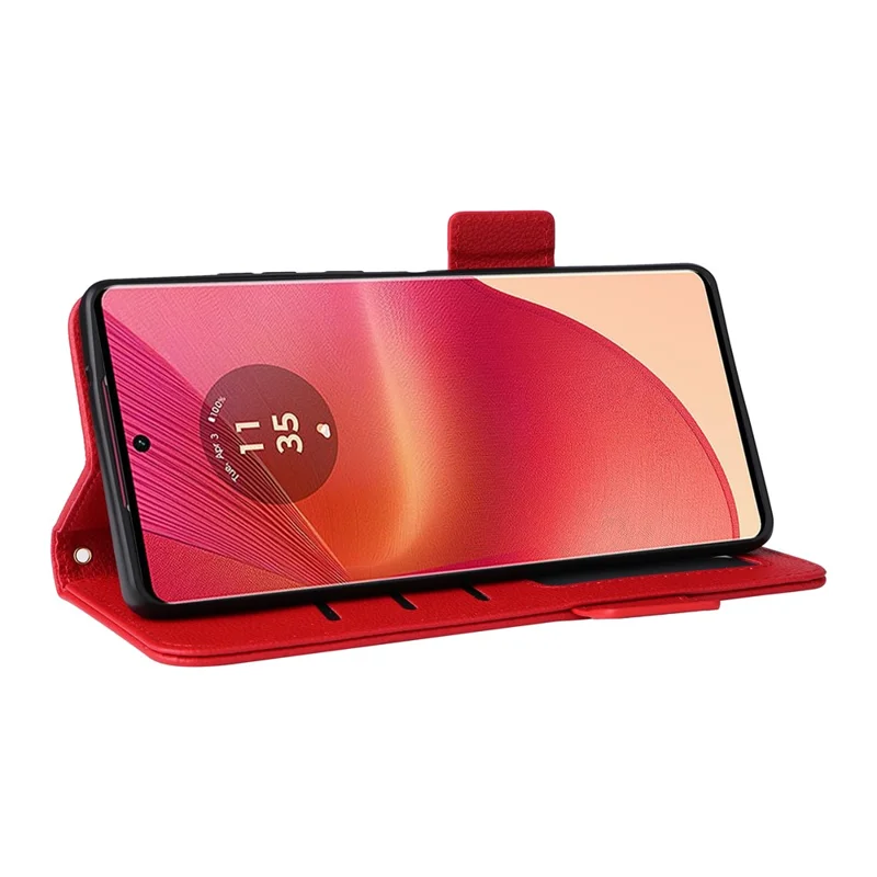 For Motorola Edge 50 Fusion 5G Case with Wrist Strap Litchi Texture PU Leather Wallet Phone Cover - Red