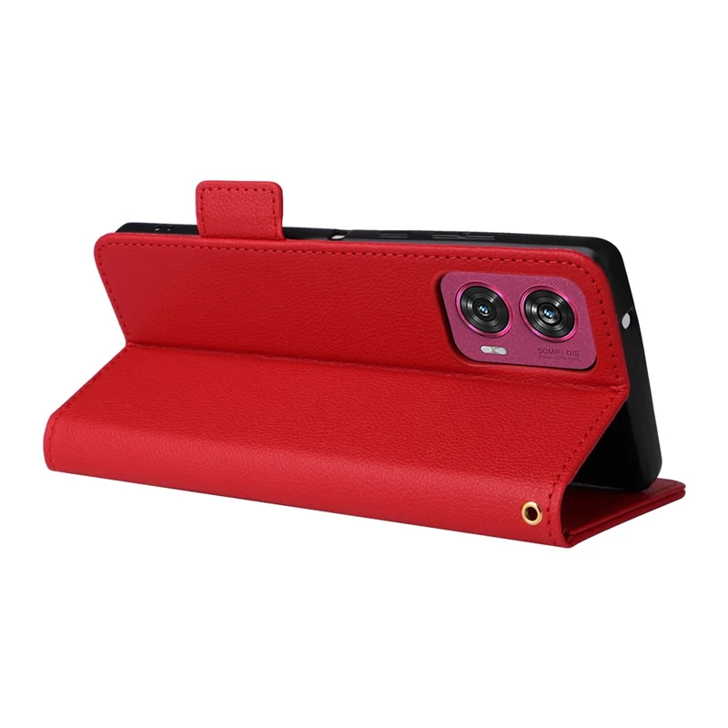 For Motorola Edge 50 Fusion 5G Case with Wrist Strap Litchi Texture PU Leather Wallet Phone Cover - Red