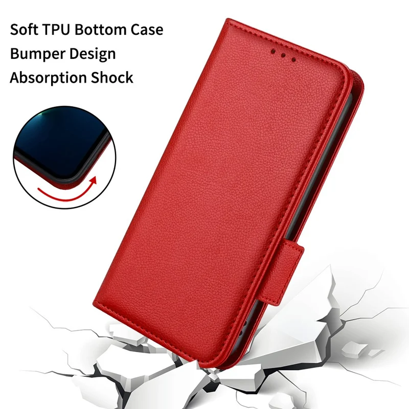 For Motorola Edge 50 Fusion 5G Case with Wrist Strap Litchi Texture PU Leather Wallet Phone Cover - Red