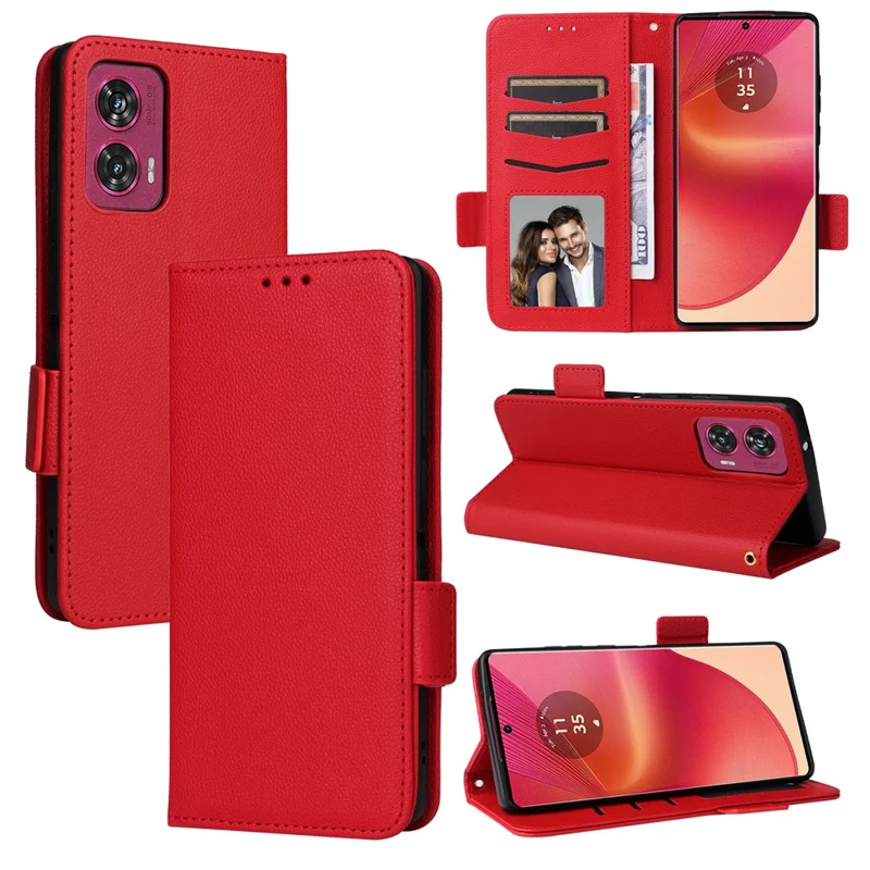 For Motorola Edge 50 Fusion 5G Case with Wrist Strap Litchi Texture PU Leather Wallet Phone Cover - Red