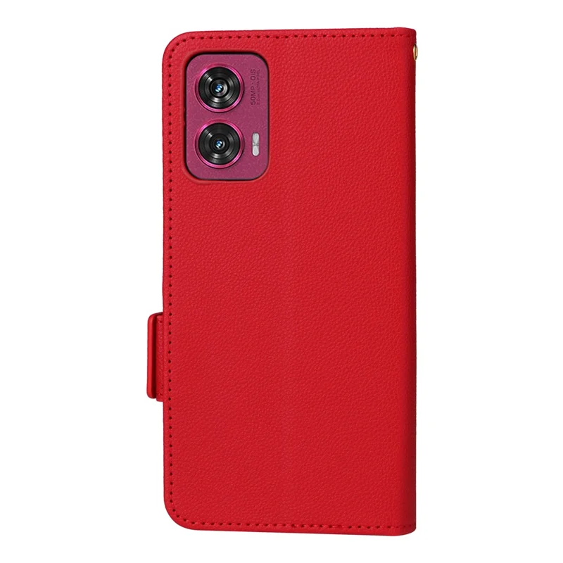 For Motorola Edge 50 Fusion 5G Case with Wrist Strap Litchi Texture PU Leather Wallet Phone Cover - Red