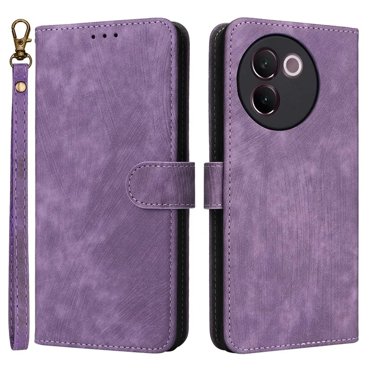 For vivo V30e 5G Case RFID Blocking Leather Wallet Phone Cover with Strap - Purple