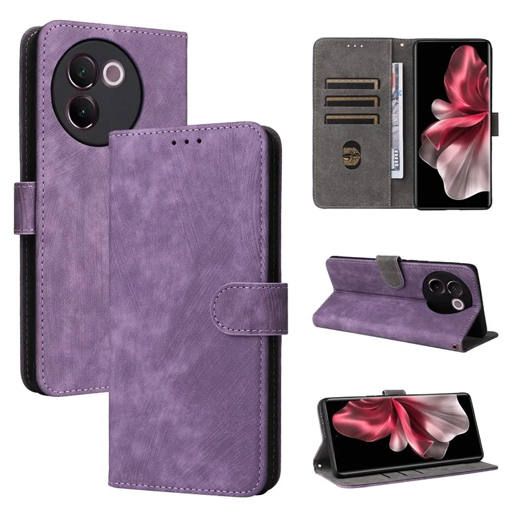 For vivo V30e 5G Case RFID Blocking Leather Wallet Phone Cover with Strap - Purple