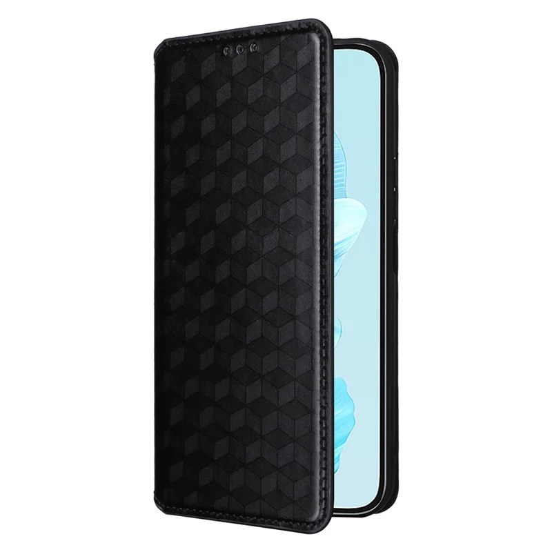 For Honor 200 Lite Case Leather Rhombus Pattern Magnetic Auto-Absorbed Phone Cover - Black