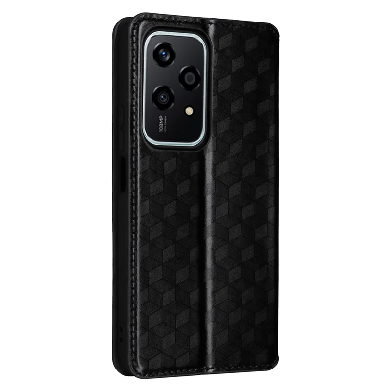 For Honor 200 Lite Case Leather Rhombus Pattern Magnetic Auto-Absorbed Phone Cover - Black
