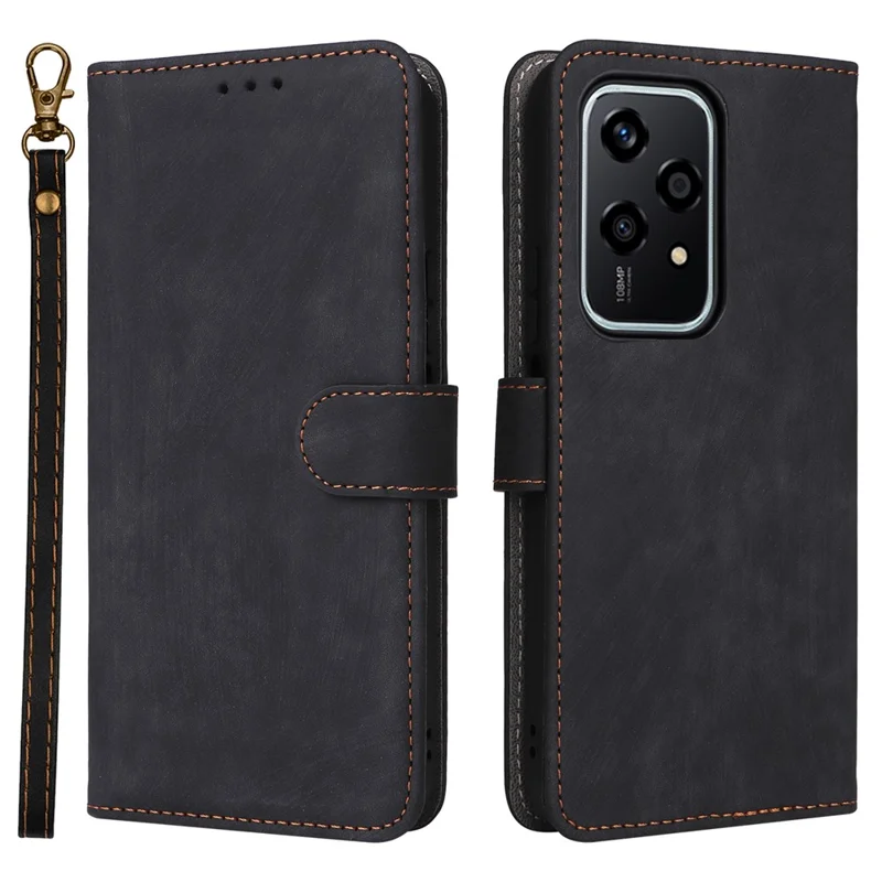 For Honor 200 Lite Case RFID Blocking Leather Wallet Phone Cover with Strap - Preto