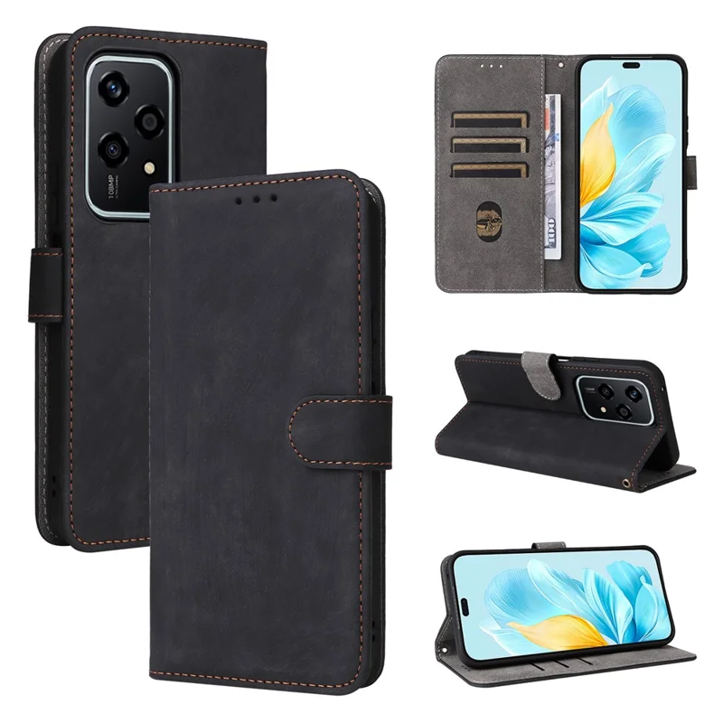 For Honor 200 Lite Case RFID Blocking Leather Wallet Phone Cover with Strap - Preto