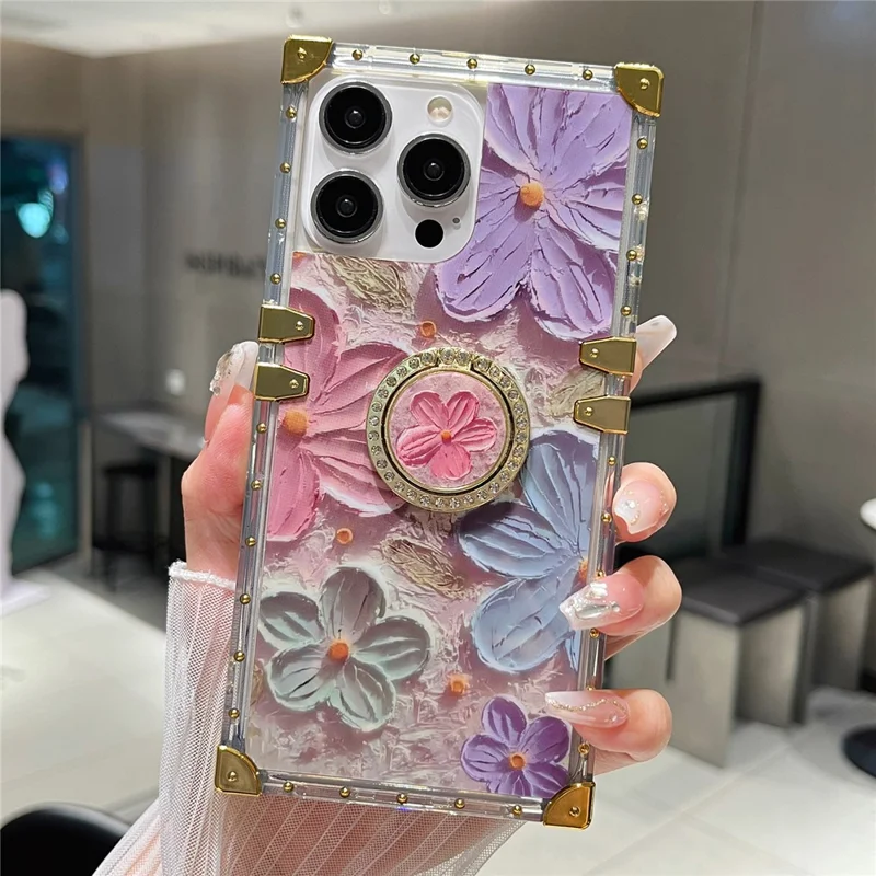 For iPhone 13 Pro Metal Corners TPU+PC Flower Butterfly Pattern Phone Cover with Kickstand - Multi-color