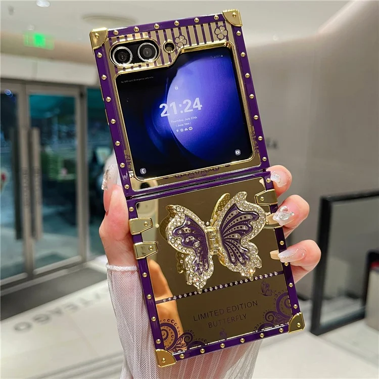 For Samsung Galaxy Z Flip5 5G TPU+PC Phone Case Mobile Phone Shell with Kickstand - Dark Purple