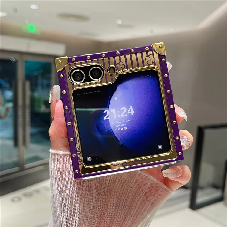 For Samsung Galaxy Z Flip5 5G TPU+PC Phone Case Mobile Phone Shell with Kickstand - Dark Purple