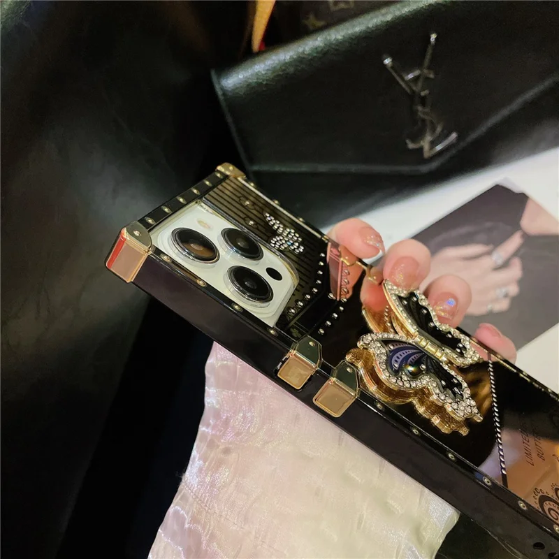 For iPhone 13 Pro Anti-scratch Electroplated Cover TPU+PC Phone Case with Butterfly Kickstand - Dark Purple