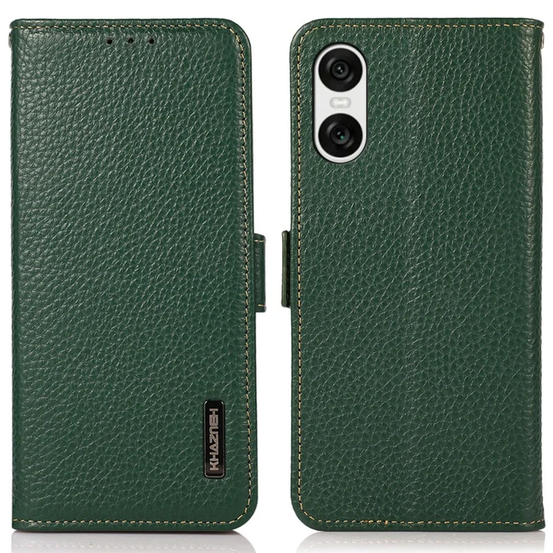 KHAZNEH For Sony Xperia 10 VI Case Genuine Cow Leather Phone Cover RFID Blocking Wallet - Green