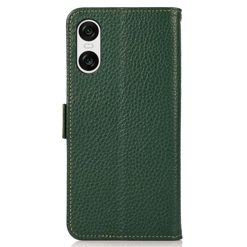 KHAZNEH For Sony Xperia 10 VI Case Genuine Cow Leather Phone Cover RFID Blocking Wallet - Green