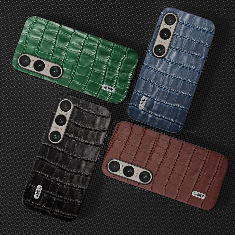 ABEEL For Sony Xperia 1 VI Shockproof Phone Case Genuine Cow Leather+PC+TPU Hybrid Cover - Black
