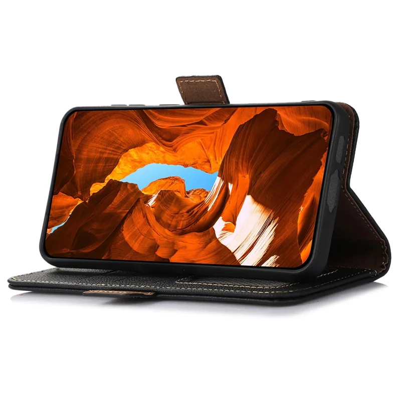 TJ For Sony Xperia 1 VI Wallet Case RFID Blocking Genuine Cow Leather Phone Cover - Black