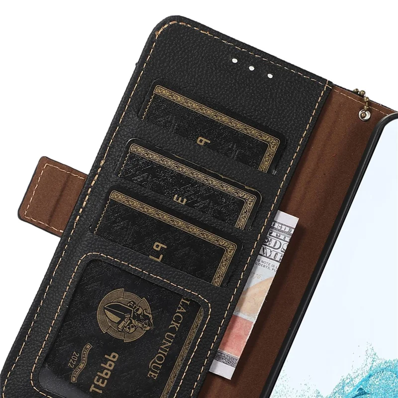TJ For Sony Xperia 1 VI Wallet Case RFID Blocking Genuine Cow Leather Phone Cover - Black
