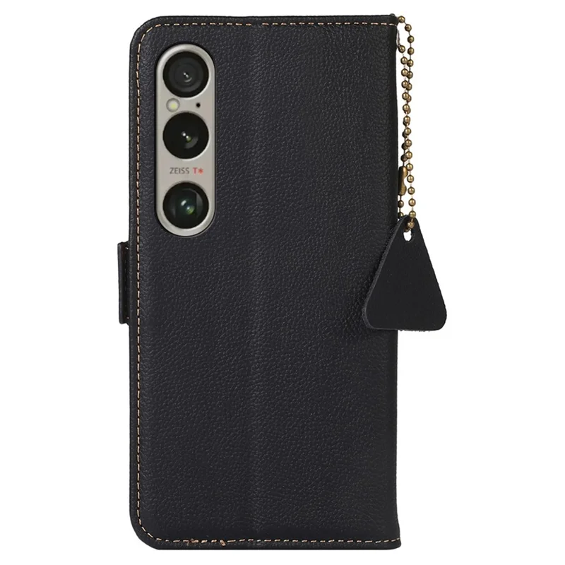 TJ For Sony Xperia 1 VI Wallet Case RFID Blocking Genuine Cow Leather Phone Cover - Black