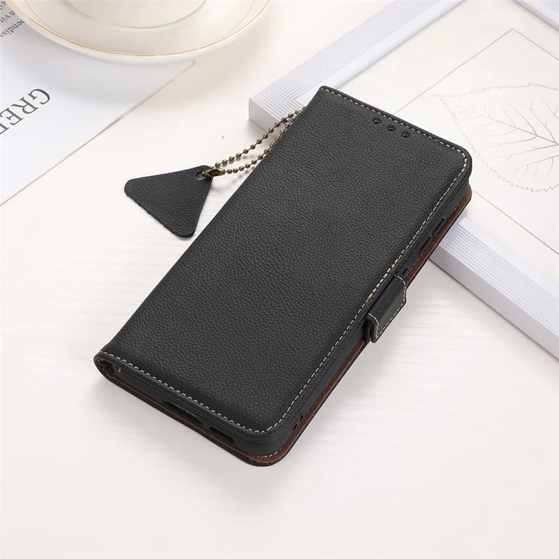 TJ For Sony Xperia 1 VI Wallet Case RFID Blocking Genuine Cow Leather Phone Cover - Black
