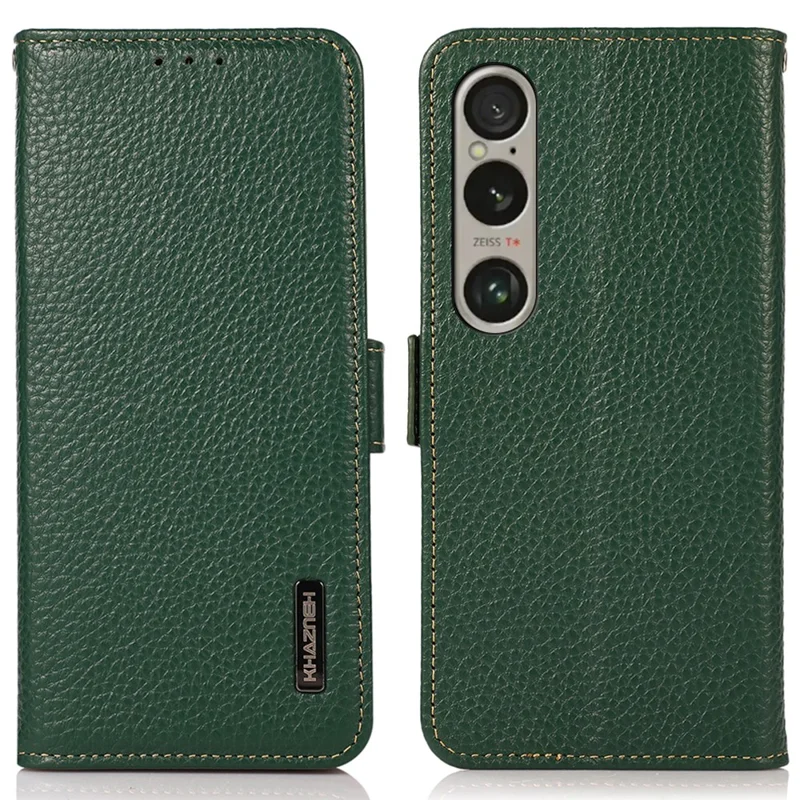 KHAZNEH For Sony Xperia 1 VI Case Side-Magnetic Genuine Cow Leather RFID Blocking Cover - Green