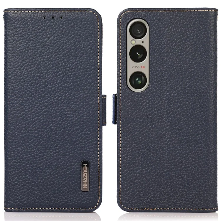 KHAZNEH For Sony Xperia 1 VI Case Side-Magnetic Genuine Cow Leather RFID Blocking Cover - Blue