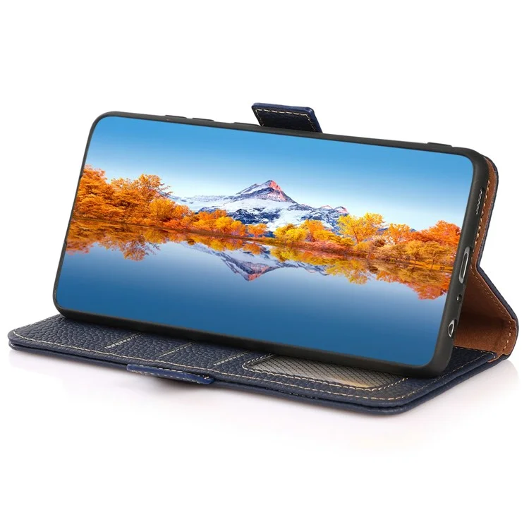 KHAZNEH For Sony Xperia 1 VI Case Side-Magnetic Genuine Cow Leather RFID Blocking Cover - Blue