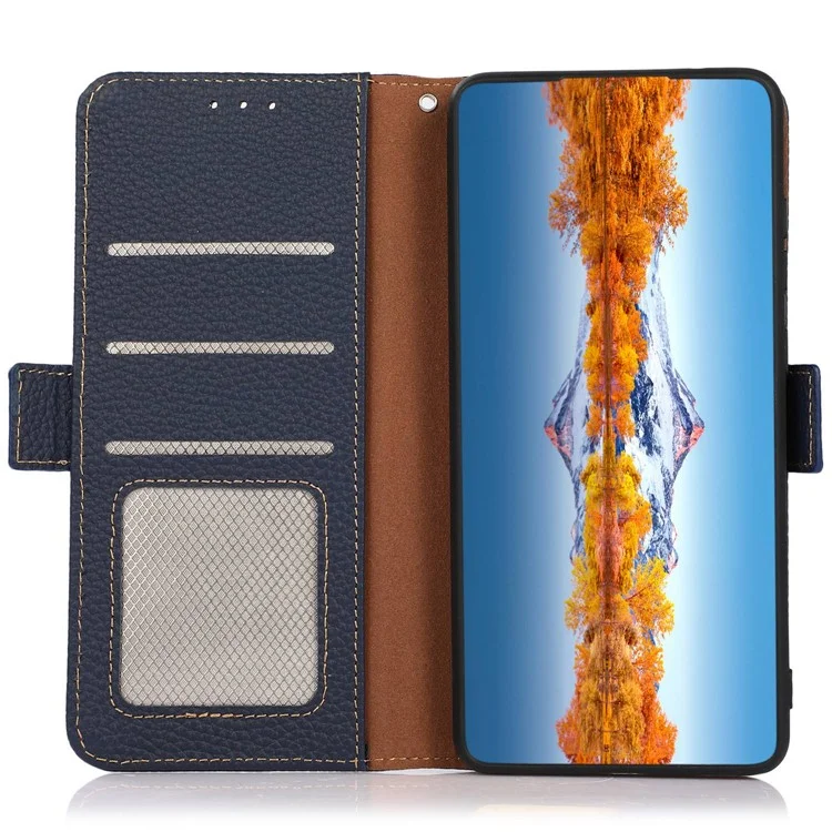 KHAZNEH For Sony Xperia 1 VI Case Side-Magnetic Genuine Cow Leather RFID Blocking Cover - Blue