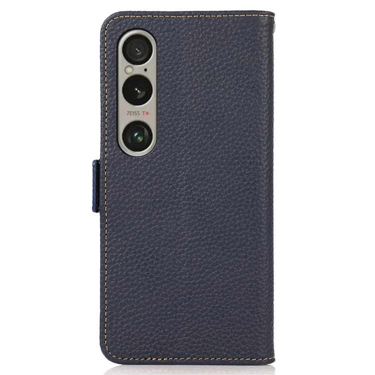 KHAZNEH For Sony Xperia 1 VI Case Side-Magnetic Genuine Cow Leather RFID Blocking Cover - Blue