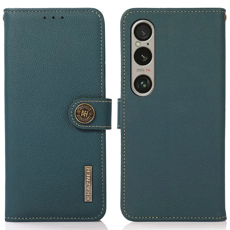 KHAZNEH For Sony Xperia 1 VI Case Wallet RFID Blocking Genuine Cow Leather Phone Cover - Green